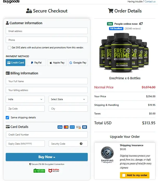 ErecPrime Secure Checkout Page